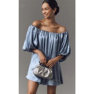 NWT Anthropologie Shine Mini Dress Off The Shoulder Blue Size Small